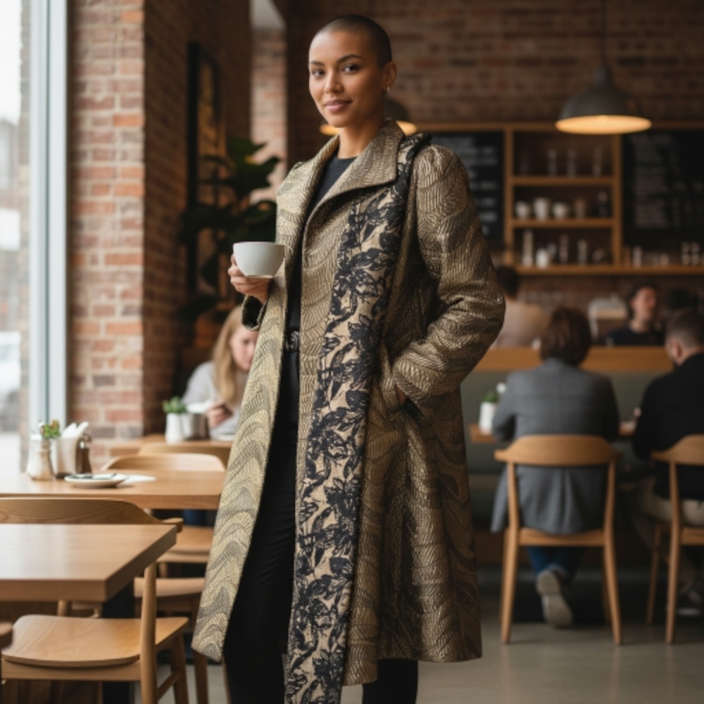 MAKING THE CUT Women's Standard Metallic Jaquard Coat & Scarf